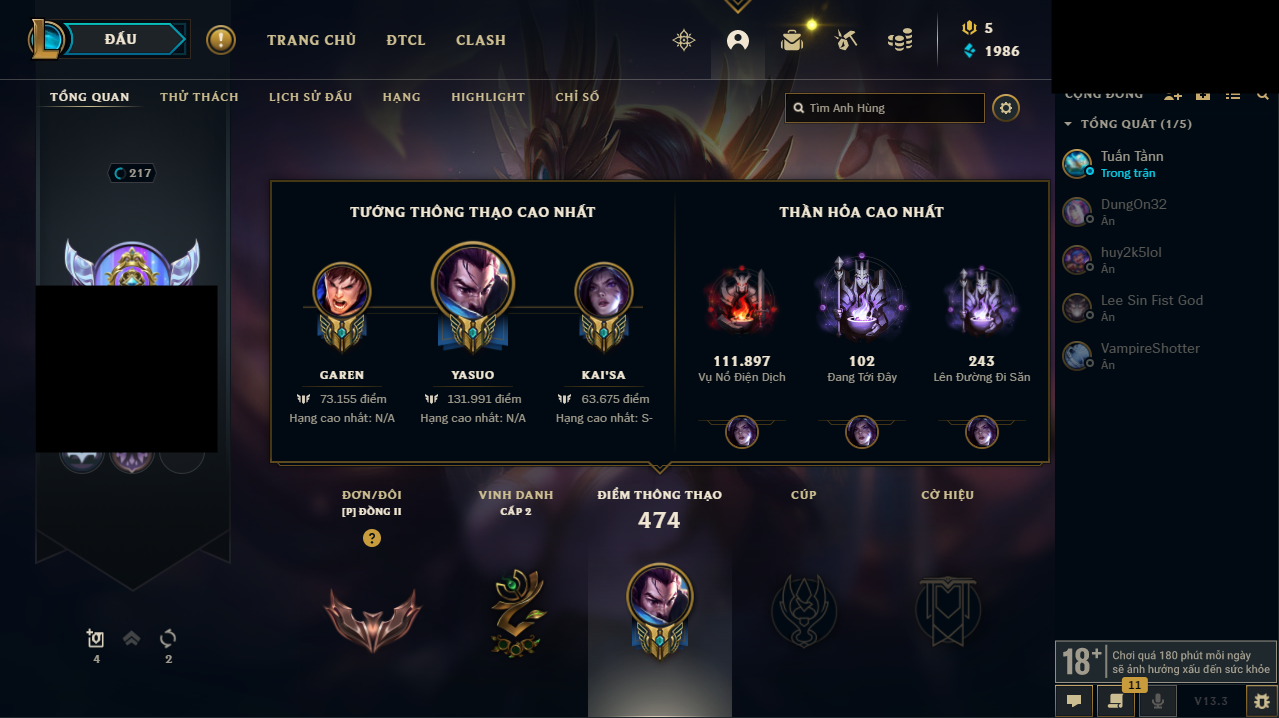 Acc LMHT #FULL TƯỚNG-Nhiều SKIN VIP- Trắng Thông Tin 100% - Đã LK RIOT - Không Khung