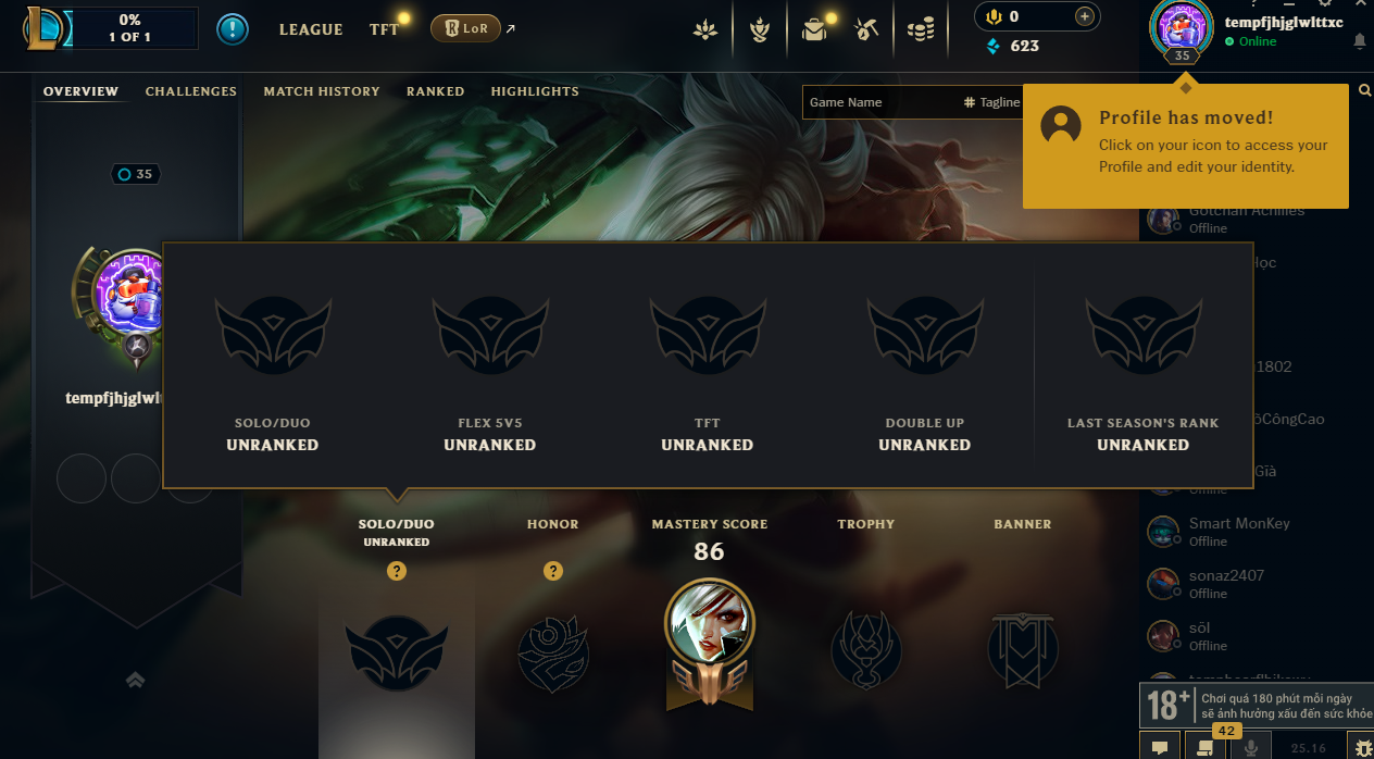 Acc LMHT #TRẮNG THÔNG TIN 100%- - Không Khung