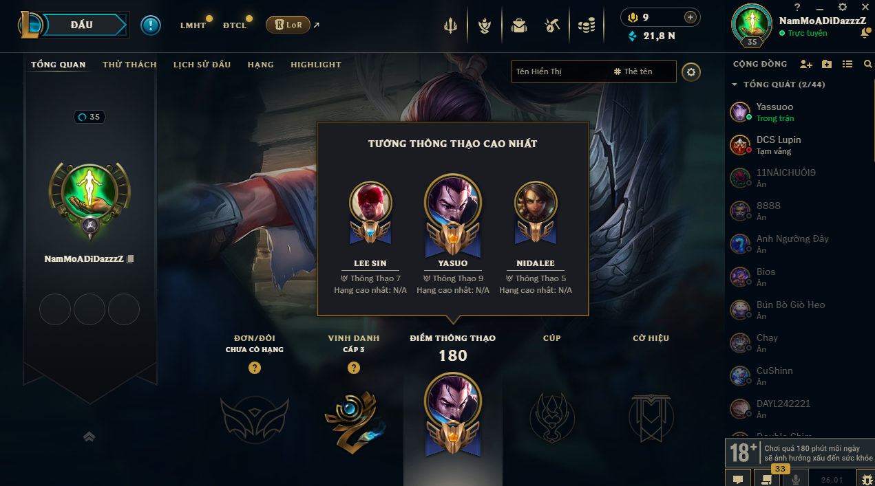 Acc LMHT # - Không Khung