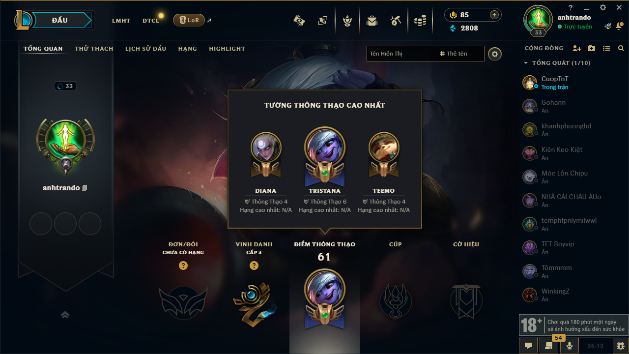 Acc LMHT #Trắng Thông Tin 100% - Unrank All mùa - Không Khung