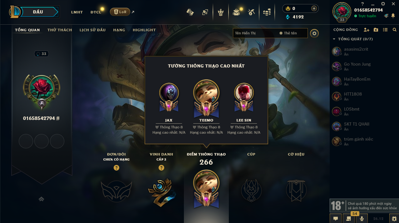 Acc LMHT #Trắng Thông Tin 100% - Unrank All mùa - Không Khung