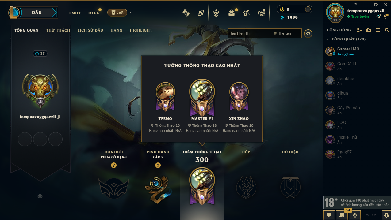 Acc LMHT #Trắng Thông Tin 100% - Unrank All mùa - Không Khung